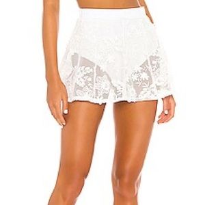 For Love & Lemons Crochet Daisy Skater Skirt in Ivory